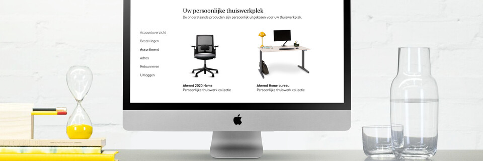 Webshop thuiswerkassortiment Royal Ahrend thuiswerk webshop beeldscherm op balance bureau
