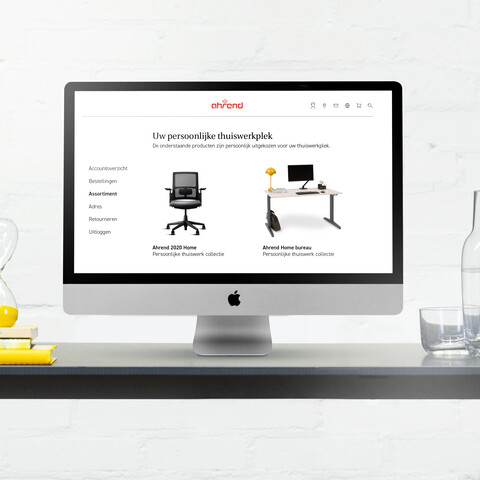 Webshop thuiswerkassortiment Royal Ahrend thuiswerk webshop beeldscherm op balance bureau