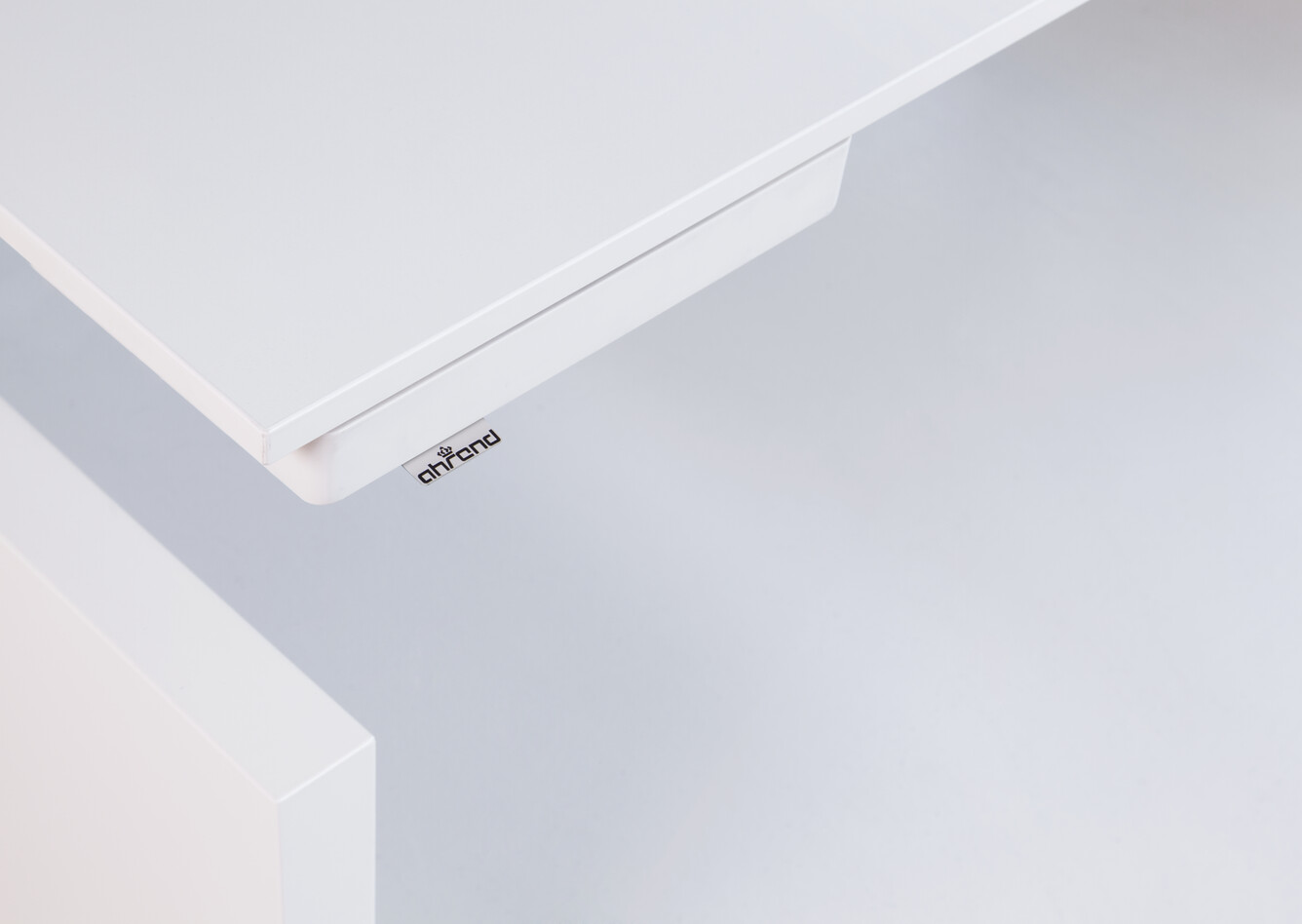 Clean Royal Ahrend Clean desk tray in white retracted under tabletop front left view