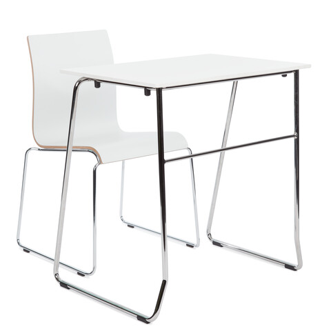 456,370 Royal Ahrend 456 seminar table with chrome frame and white top with 370 wireframe chair rear right view