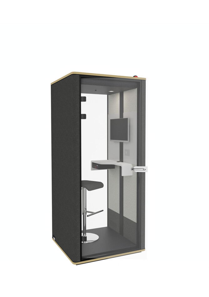 Silence CALL Royal Ahrend Silence Call cabine in black with hand free door opener front left view