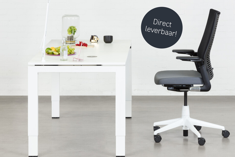 2020 Extra Verta Website Royal Ahrend Balance 4 leg workstation in white with grey 2020 office chair left side view web