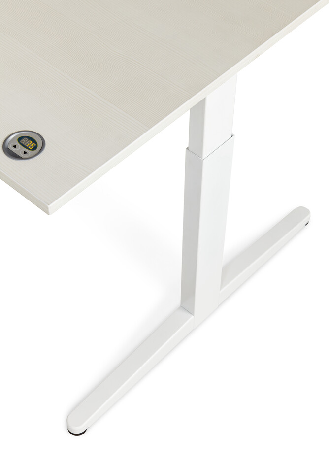 Balance Royal Ahrend Balance workstation in white with grey maple worktop and height display right top detail view